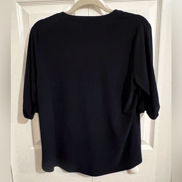 Anne Klein Navy Blue 3/4 Length Sleeve Top with Gold Buttons Size Medium - Picture 2 of 3